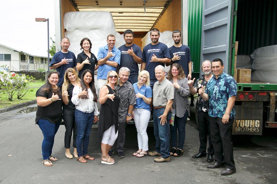 BedMart team donates 104 Tempur-Pedic mattresses and GBS Enterprise mattress protectors to three Big Island nonprofit organizations to help families affected by Kilauea Volcano Eruption