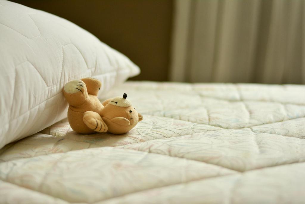 teddybear on a inner spring mattress